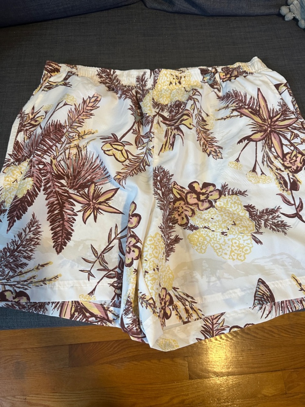 Columbia Floral Tropical Print Shorts in White, Brown & Yellow